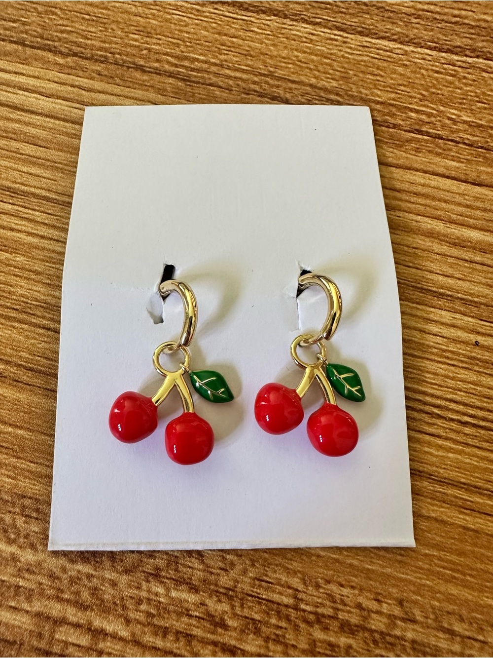 Gold Cherry Dangle Earrings Small Hoops